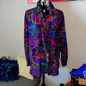 Vintage 90s Funky All Over Print Long Sleeved Collared